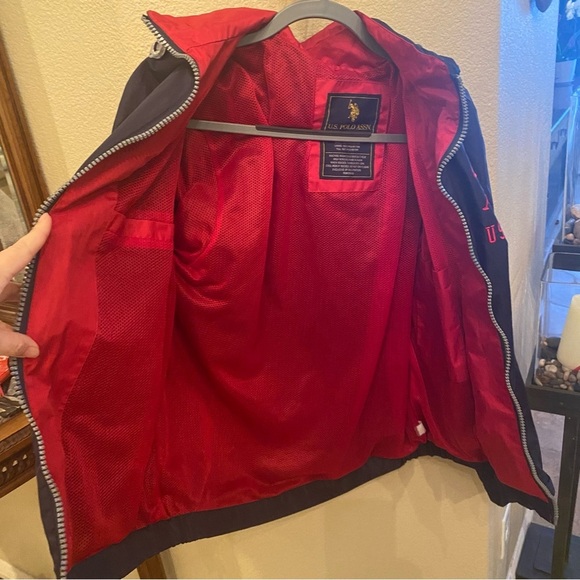 Vintage U.S. POLO ASSN. Navy Red Embroidery Zip Windbreaker Hoodie Jacket-Small - Picture 6 of 8